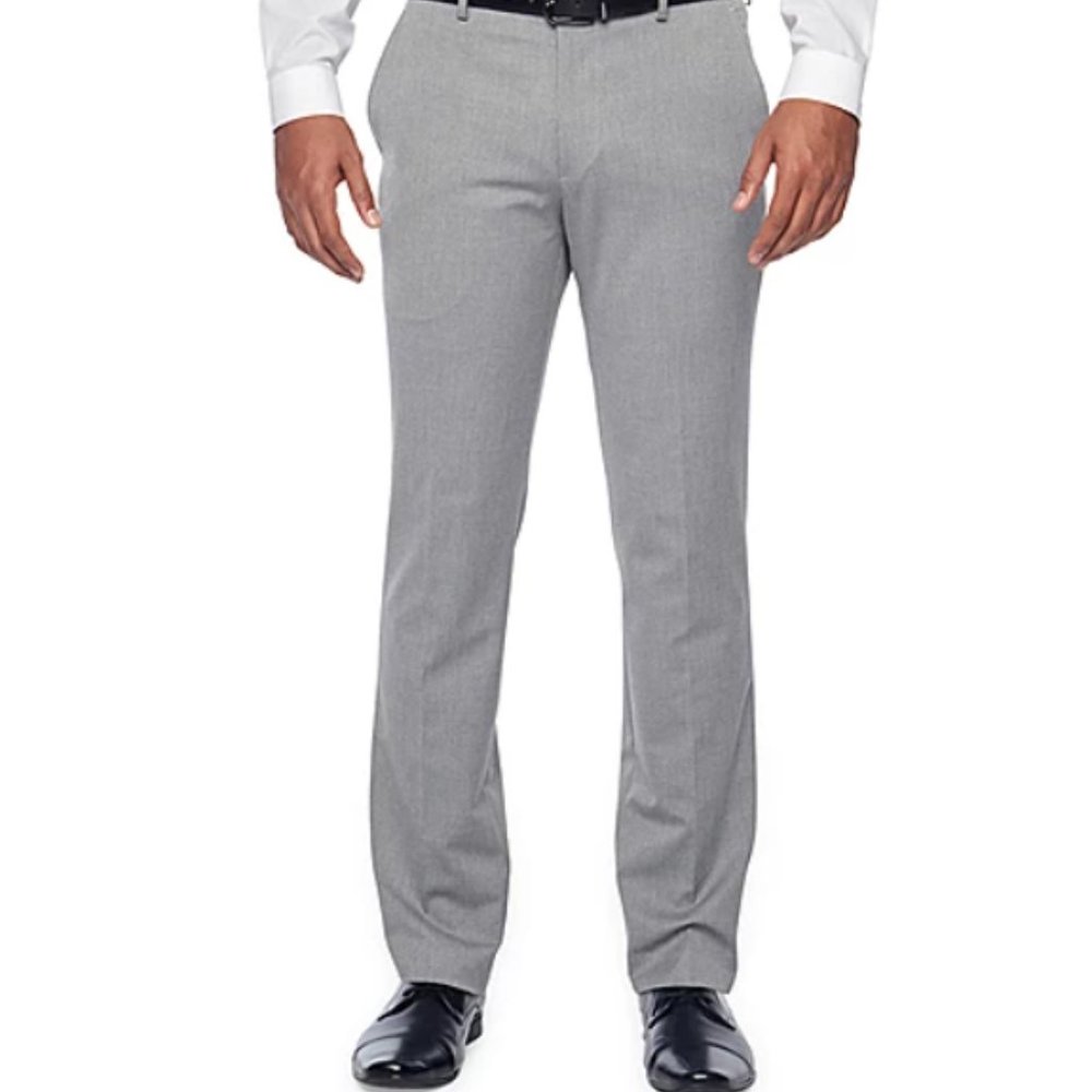 JF J.Ferrar 360 Stretch Super Slim Fit Suit Dress Pants Gray Size 38x30